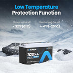 2Pack 12V 100AH Low Temp Cutoff LiFePO4 Lithium Battery with 1280W, Built-in 100A BMS, 5000+ Cycles Rechargeable Battery, Perfect for RV/Camper, Solar, and Off-Grid Applications, etc.