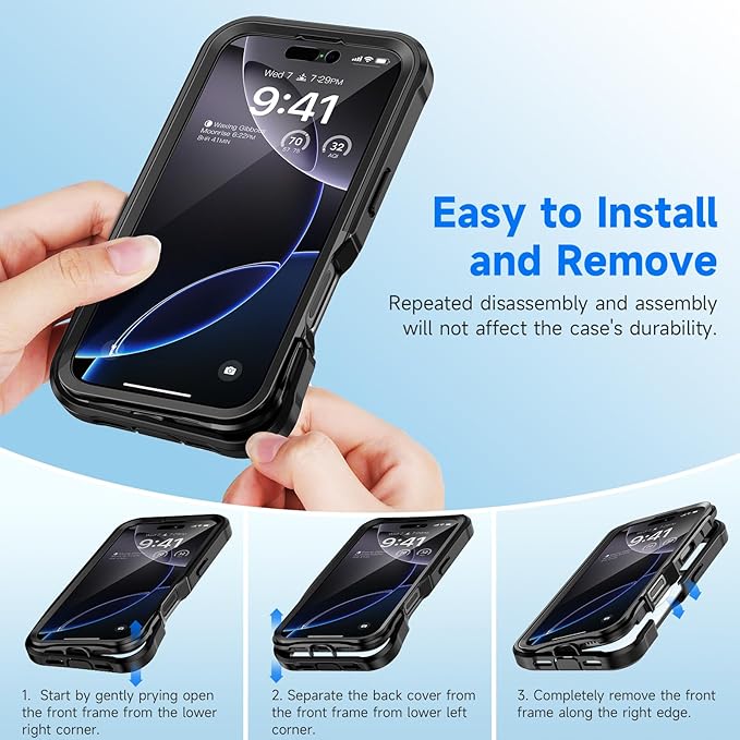 seacosmo for iPhone 16 Pro Case, Full Body Bumper with Built-in 9H Tempered Glass Privacy Screen Protector and Camera Lens Protector, Compatible with MagSafe, Shockproof Phone Cover, 6.3", Black