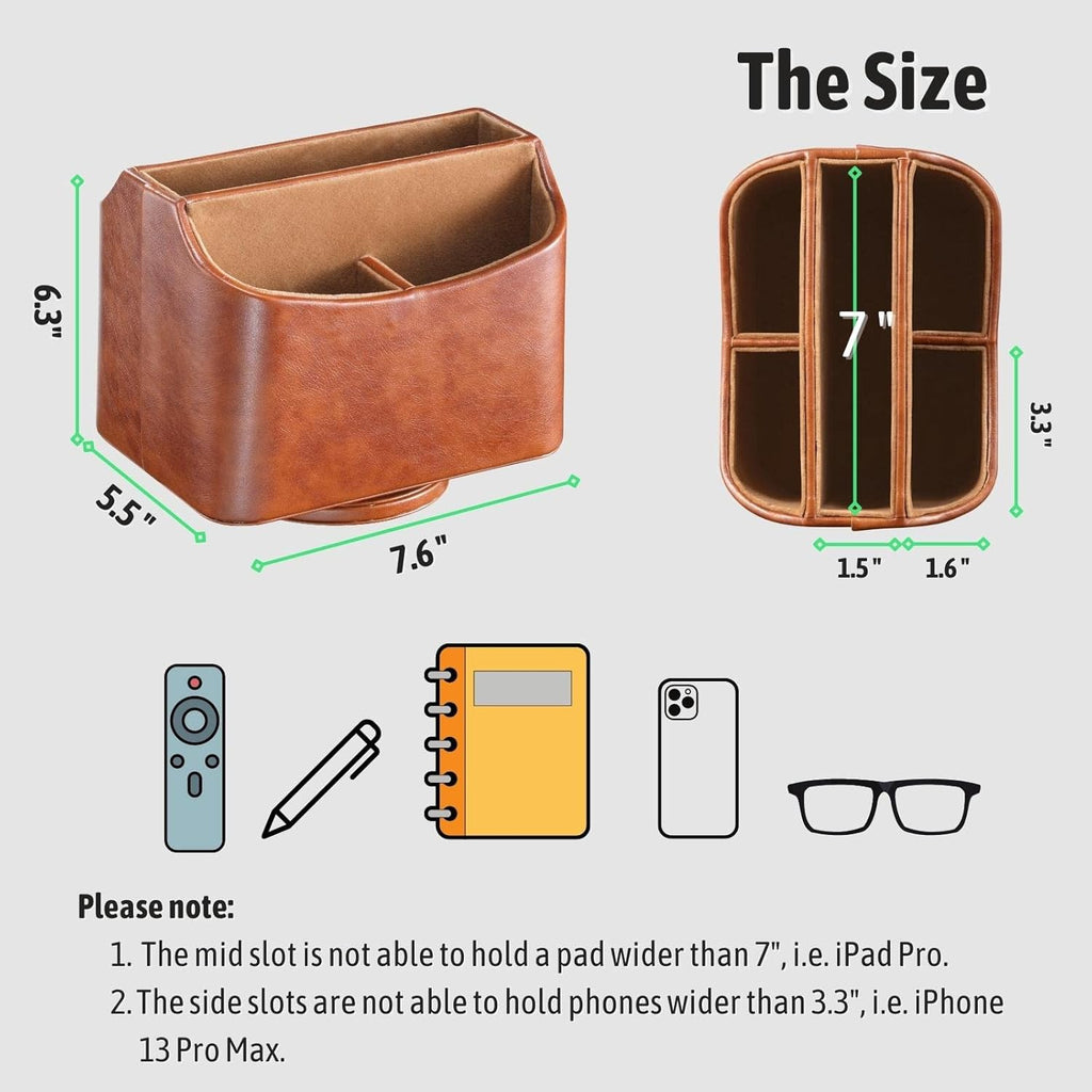 Remote Control Holder, Spinning Desk Organizer, Nightstand Bedside Caddy for TV Remotes/Tablets/Phones/Eyeglasses/Books/Pens - Brown