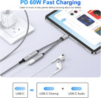 USB C Splitter,Dual USB C Headphone and Charger Adapter for Samsung Galaxy S25 Edge S24 S23 S22 S21 A17 A16 A15 2in1 Type C to Audio Jack Adapter with PD Fast Charging for iPhone 17 16 15 Pro Max 16e