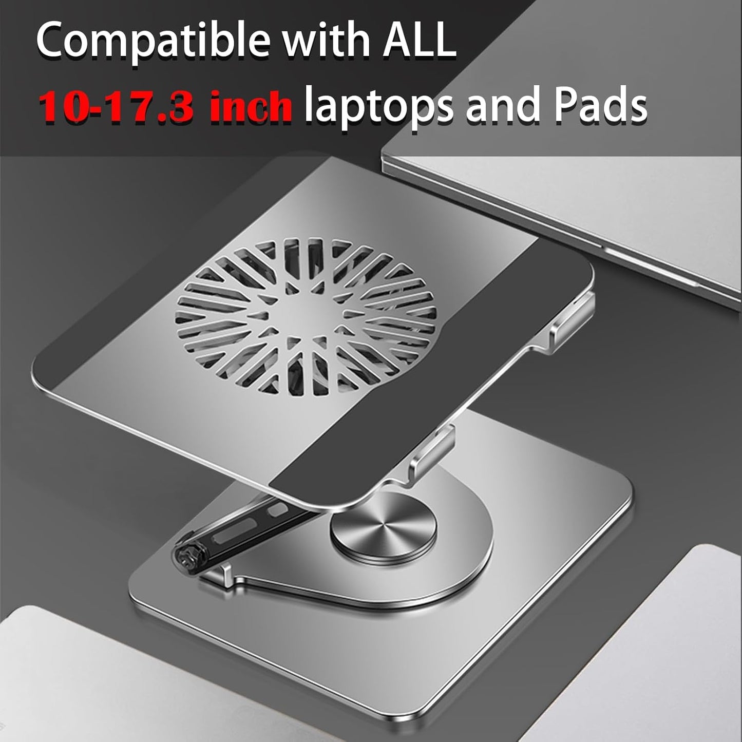 Laptop Cooling Pad 360° Rotating Laptop Stand with 5" Turbo Cooling Fan, 2 Adjustable Angle and 0-12 inches Tall Adjustable Cooling Pad Fits 10-17.3" laptops Pads