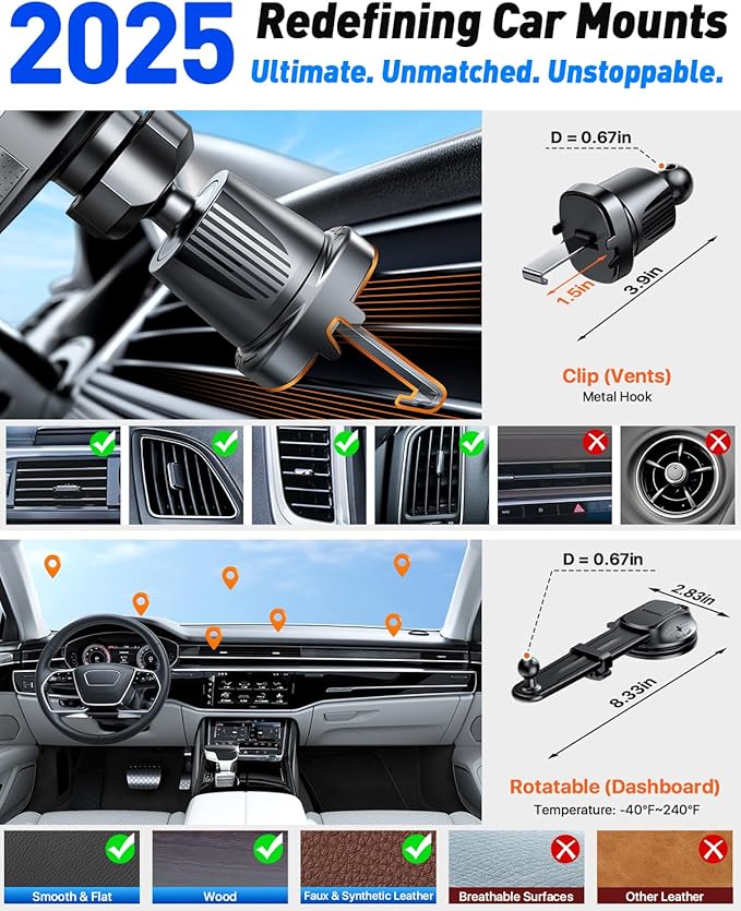 YRU [2025 Ultimate Car Phone Holder [Bendable & Adjustable Aluminum Arm] Cell Phone Automobile Cradles Dashboard Windshield Pickup Truck Phone Mount for iPhone 16 15 14 13 Pro Max Samsung,Tomato Red