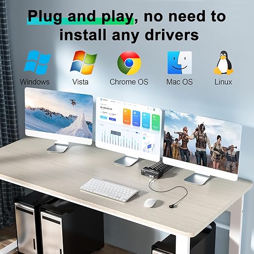 KVM Switch 3 Monitors 3 Computers 8K@60Hz, MLEEDA HDMI + 2* Displayport Triple Monitor KVM Switch,3 Monitor KVM with 4 USB 3.0 Ports for Keyboard Mouse Printer, Wired Remote and Power Adapter Included