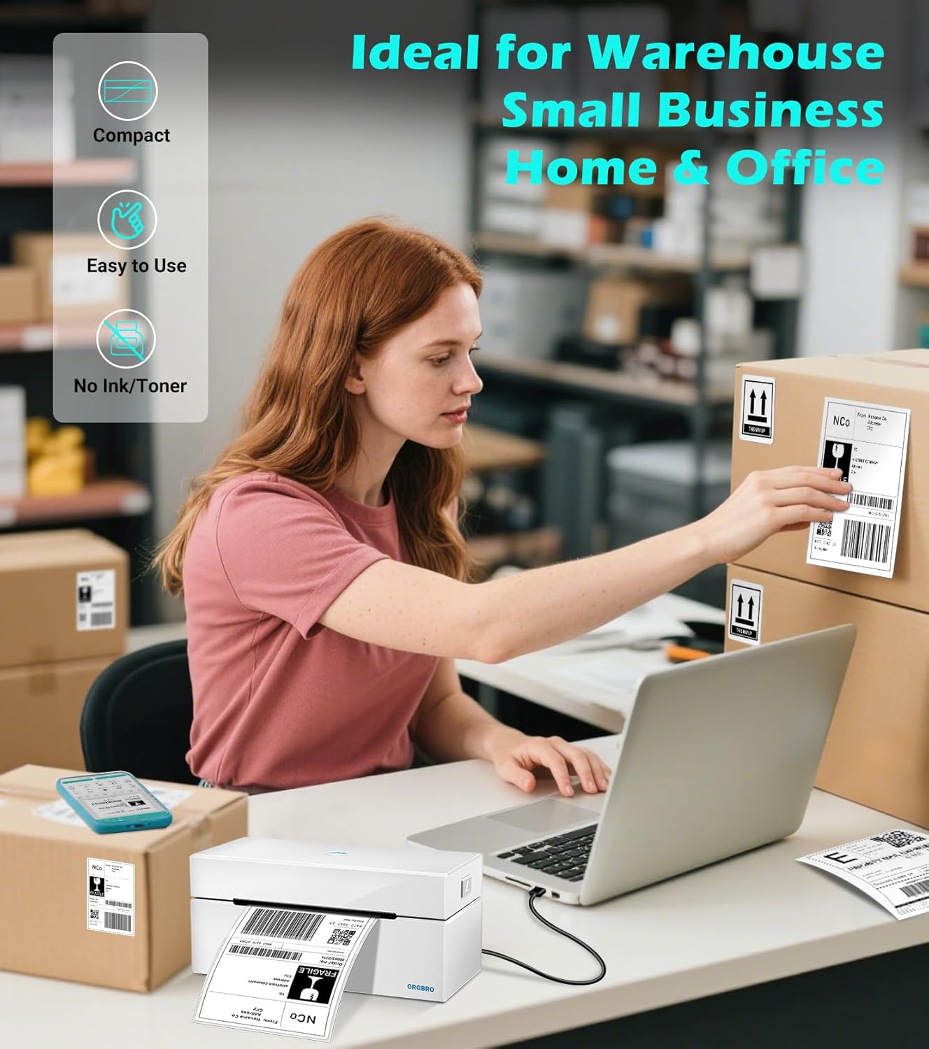 ORGBRO Bluetooth Thermal Shipping Label Printer, Z1-Plus Wireless 4X6 Shipping Label Printer for Small Business Office or Home Support iPhone Android Windows macOS Chrome Amazon Ebay Shopify USPS