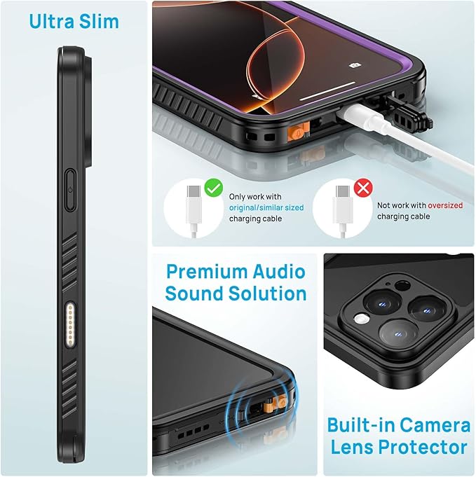 Lanhiem for iPhone 16 Pro Max Case, IP68 Waterproof Dustproof Shockproof Cases with Built-in Screen Protector, Full Body Heavy Duty Rugged Phone Cover for iPhone 16 Pro Max - 6.9 inch (Purple)