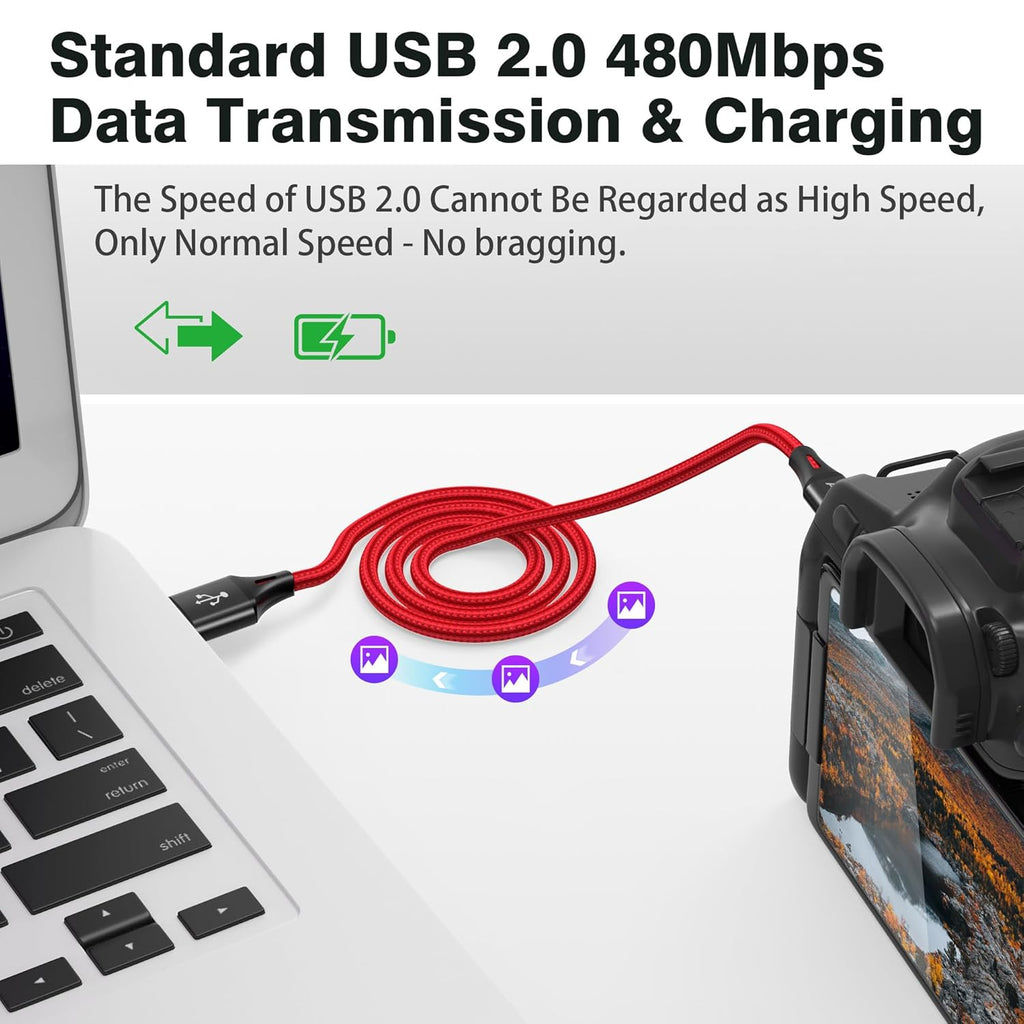 AGVEE 2 Pack 3.3ft Mini USB Cable, Braided Durable USB-A to Mini-B Charger Charging Cord for TI-84, Garmin GPS, Go-Pro Hero 4 3 2 HD, PS3 Controller, Canon Camera, Blue Yeti Microphone, Red