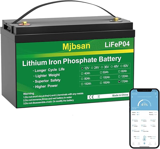 12V 170Ah LiFePO4 Battery, Built-in 150A BMS with Low-Temp Protection, Group 31 Deep Cycle Lithium Battery, Up to 15000 Cycles, Perfect for Trolling Motor, RV, Solar Power, Off-Grid, Marine