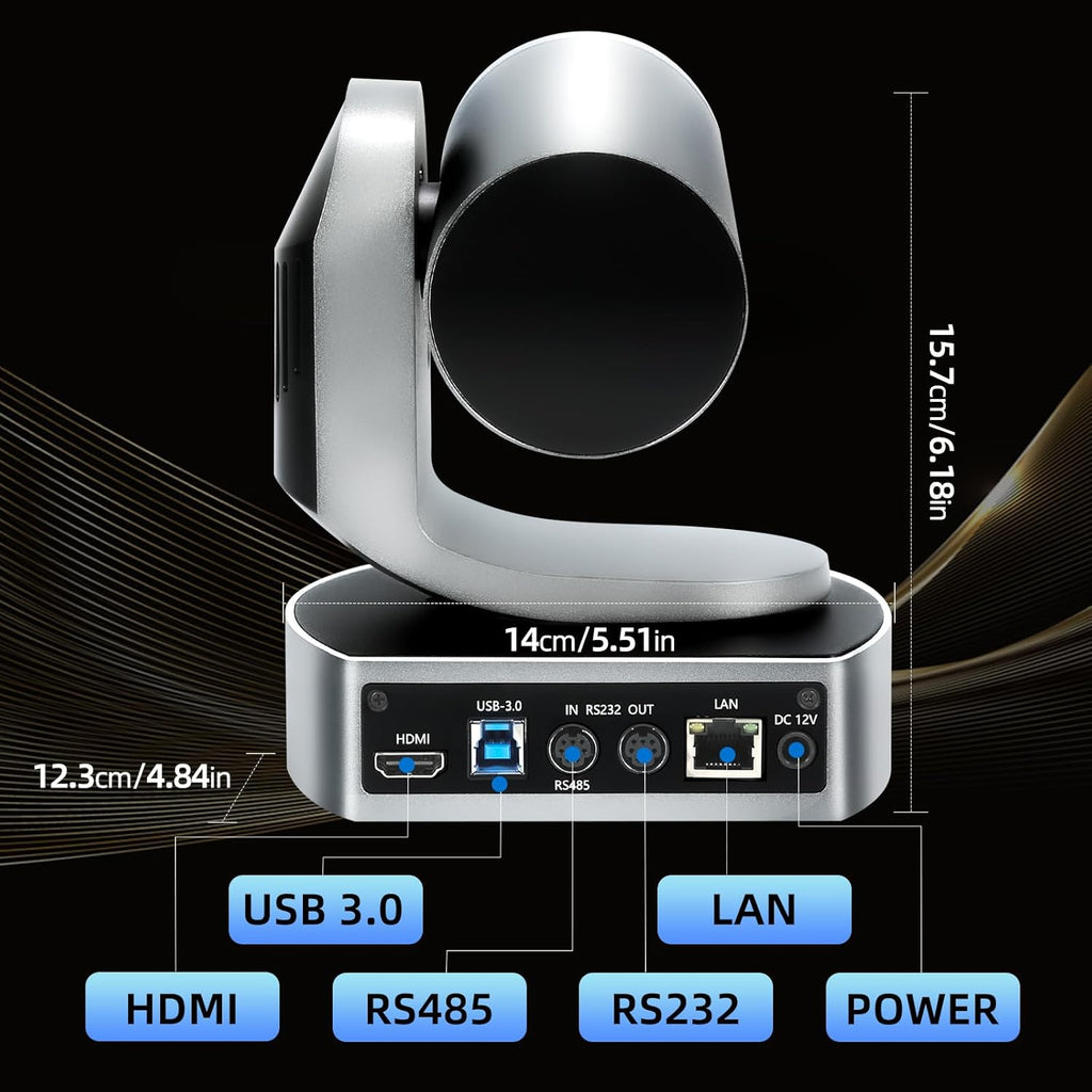 4K Conference Room Camera,PTZ Camera 20X Optical Zoom with IP/USB3.0/HDMI/RS232/RS485 for IP Live Streaming Video Conference and Church Education