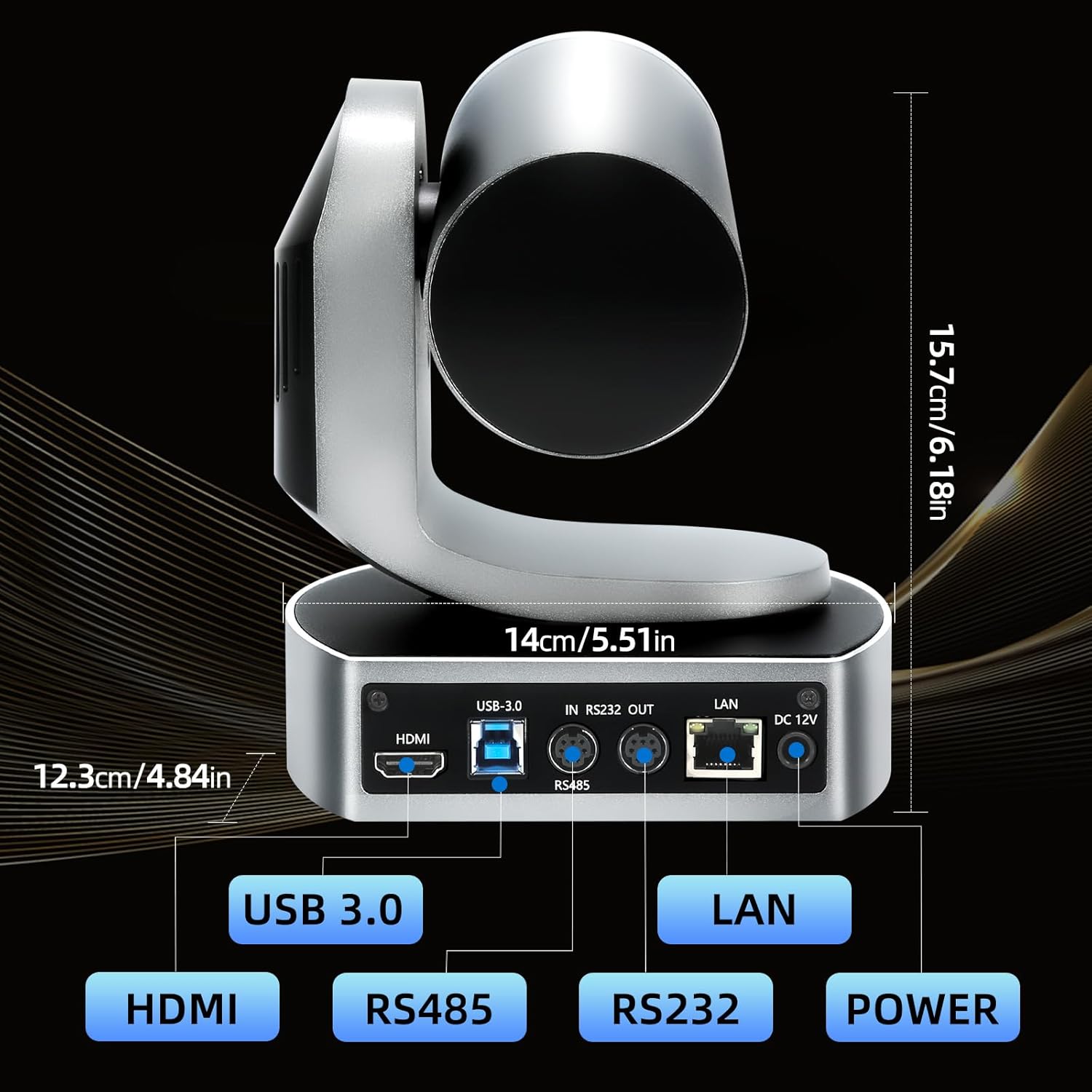 4K Conference Room Camera,PTZ Camera 20X Optical Zoom with IP/USB3.0/HDMI/RS232/RS485 for IP Live Streaming Video Conference and Church Education