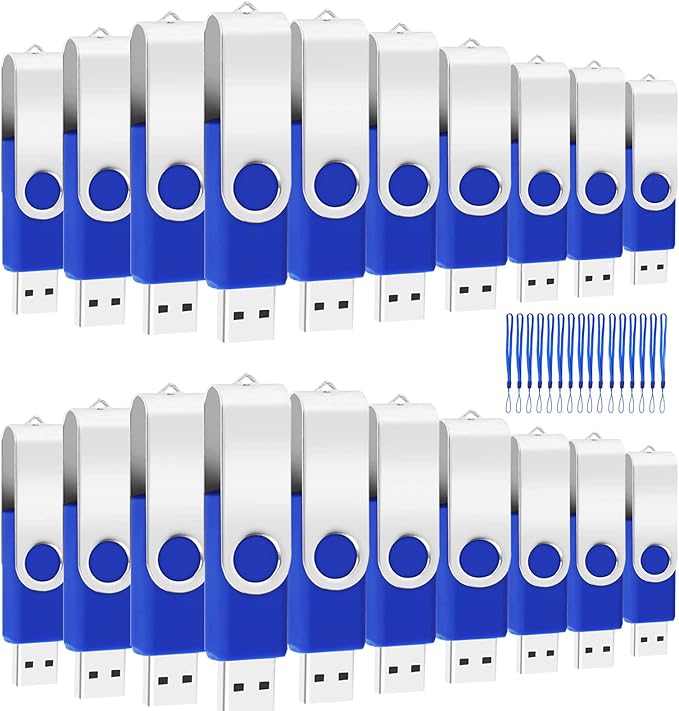 8GB Bulk USB Flash Drives 20 Pack, EASTBULL USB 2.0 Swivel USB Stick Bulk Gig Stick Metal Thumb Fold Storage (Blue)