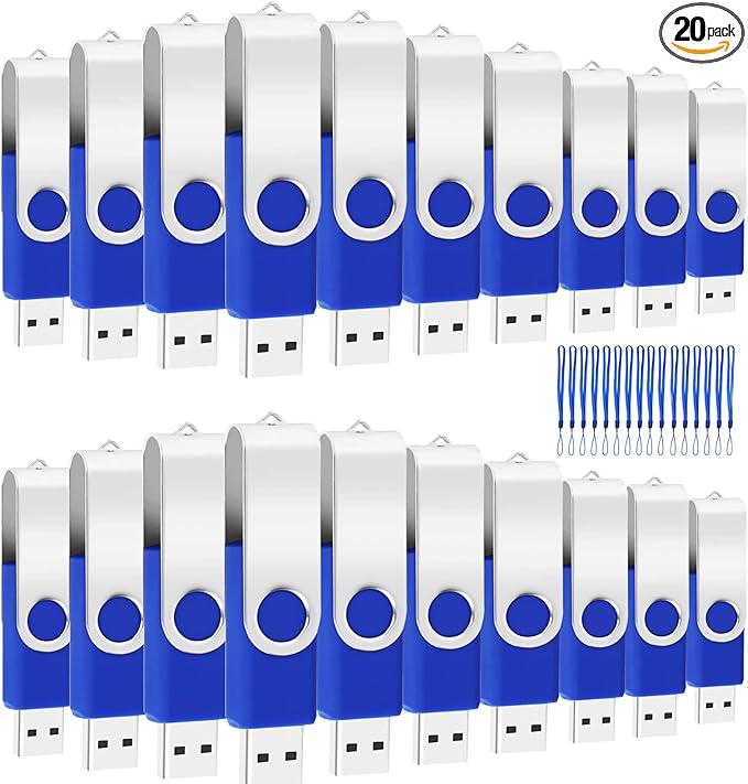 USB 1GB Bulk Flash Drives 20 Pack, EASTBULL USB 2.0 Swivel Thumb Drives Gig Flash Drives Pack Metal Memory Stick for Storage (Blue)