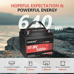 12.8V 50Ah LiFePO4 Lithium Battery, Built-in 50A BMS,640Wh Capacity, 4000+ Cycles, Low-Temp Protection,Perfect for RV, Camping, Trolling Motor, and Home Energy Storage