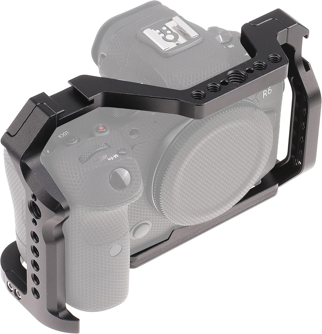 Hersmay R5 R6 Cage with Top Handle,Aluminium Alloy Camera Cage for Canon EOS R5 R6 Mirrorless Cameras, Vlogging Video Shooting Filmmaking Rig Stabilizer with 1/4" Mounting and 3/8" Arri Locating Hole