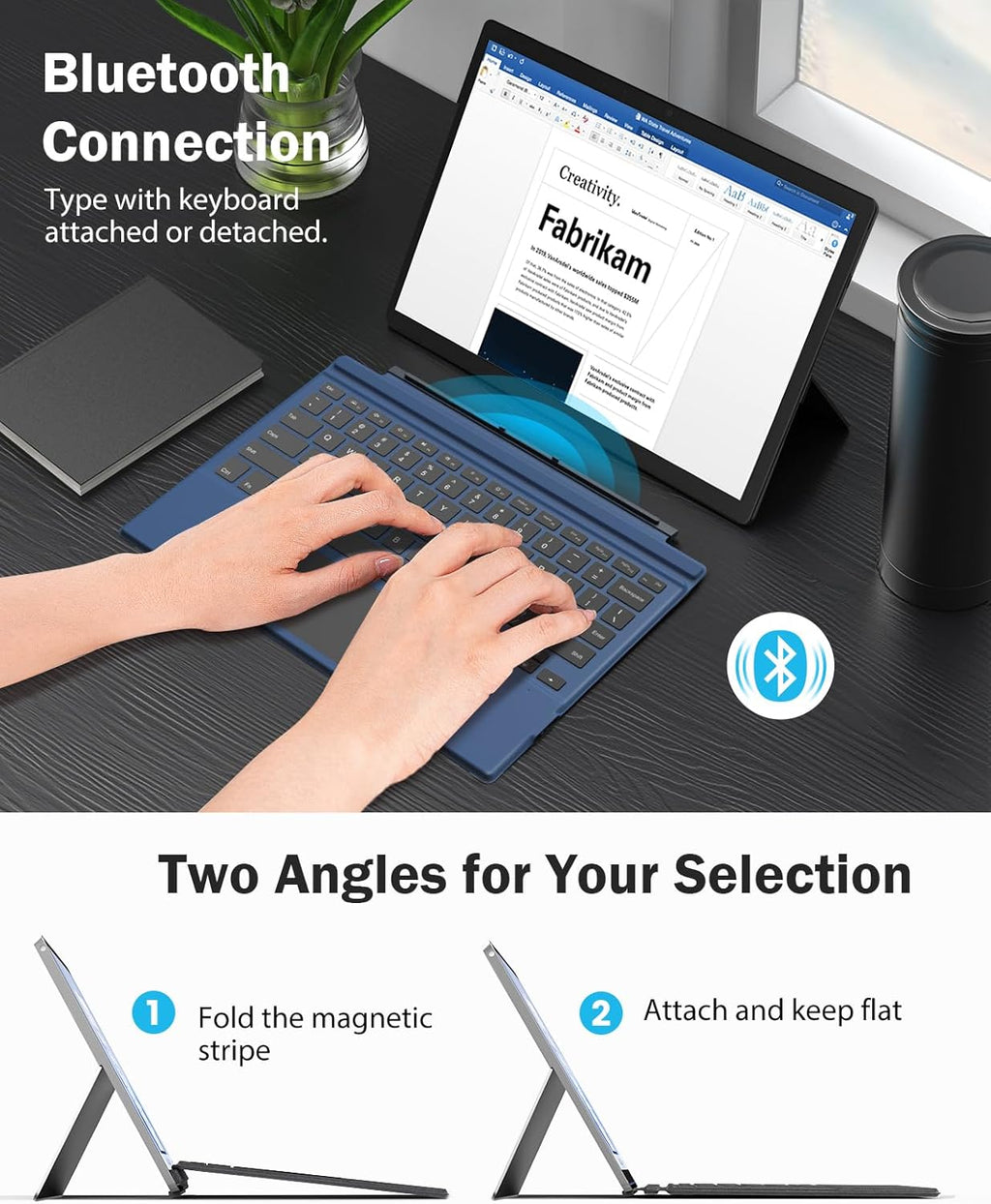 MoKo Type Cover Fit Microsoft Surface Pro 7 Plus/Pro 7/ Pro 6/ Pro 5/Pro 4/3, Ultra-Slim Wireless Bluetooth Tablet Keyboard with Trackpad, 7-Color LED Backlit, Built-in Rechargeable Battery, Indigo