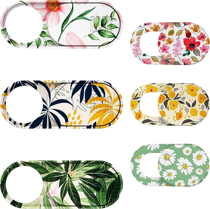 Laptop Camera Cover Slide Cute, Ultra Thin Webcam Cover for iPhone iPad MacBook Pro Computer iMac Cell Phone PC Accessories, Camera Blocker Slider, Great for Privacy - Flowers (3 Small+3 Large)