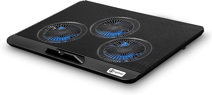 Laptop Cooling Pad, Mspine Laptop Cooler with 3 Blue Silent Fans, Ergonomic USB Powered Laptop Stand with Dual USB 2.0 Ports, Height-Adjustable Notebook Cooler for Notebook Under 17"- Black