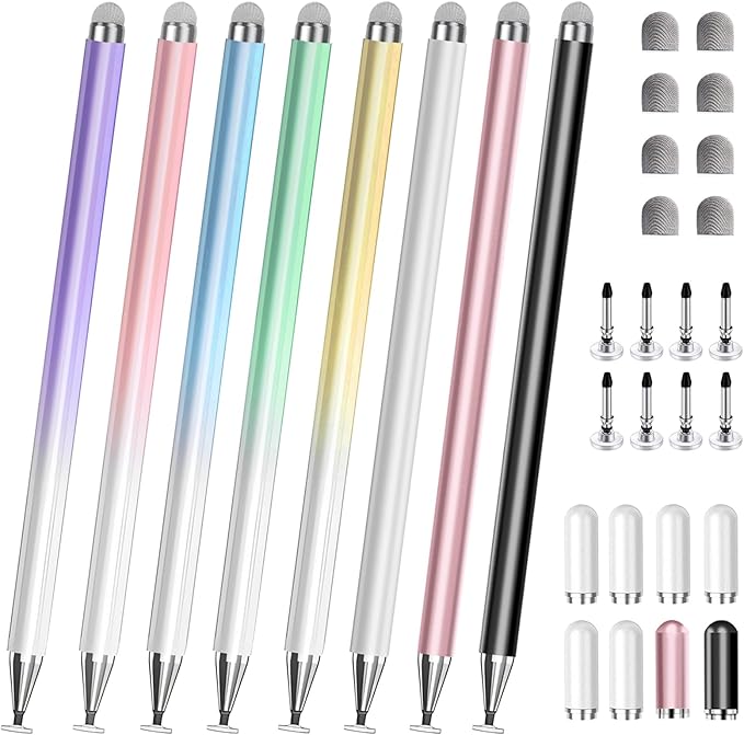 Stylus Pen for Touchscreen, 2 in 1 Stylists Pens Compatible with All Touch Screens Devices, Tablets, iPhone, iPad, Android, Computer, Laptop, Fine Disc Tip Drawing Styluses [8 Pack]