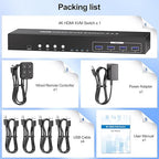 8K@60HZ 4K@120Hz HDMI KVM Switch 2 Monitors 4 Computers with 4 Port USB 3.0 Hub, 4 Port Dual Monitor HDMI KVM Switch for 4 Computers Share 1 Set of Keyboard, Mouse and 2 Monitors