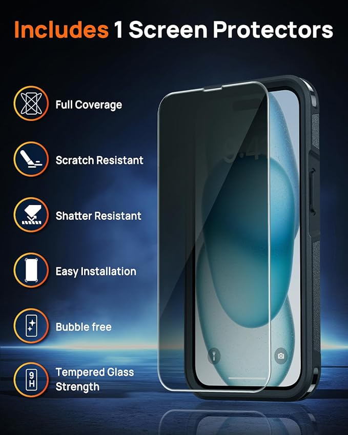 Lanhiem Magnetic for iPhone 15 Case with Privacy Screen Protector, 10 FT Military Grade Shockproof Heavy Duty Case Protective Phone Cover Compatible with MagSafe for iPhone 15 (Black)