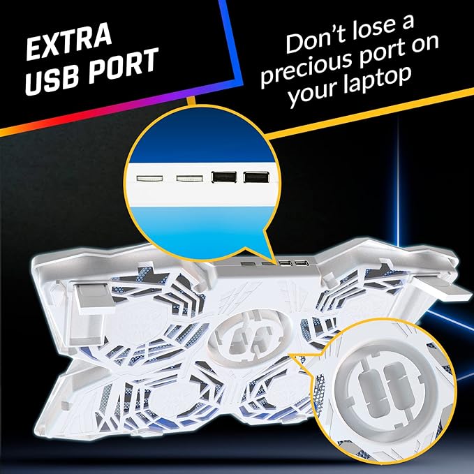 KLIM Wind Laptop Cooling Pad - More Than 500 000 Units Sold - New - The Most Powerful Rapid Action Cooling Fan - Laptop Stand with 4 Cooling Fans at 1200 RPM - USB Fan - PS5 PS4 - Full White