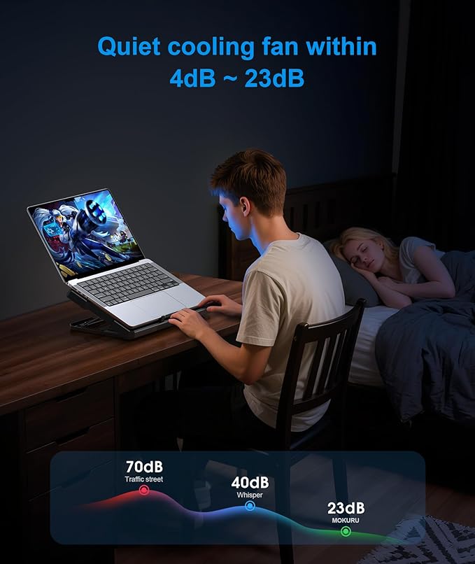 Laptop Cooling Pad, Laptop Cooler with 6 Quiet Fans Up to 17.3 Inch Heavy Notebook Cooler Stand, 8 Levels of Tilt, Two Levels of Height Adjustable (Black)