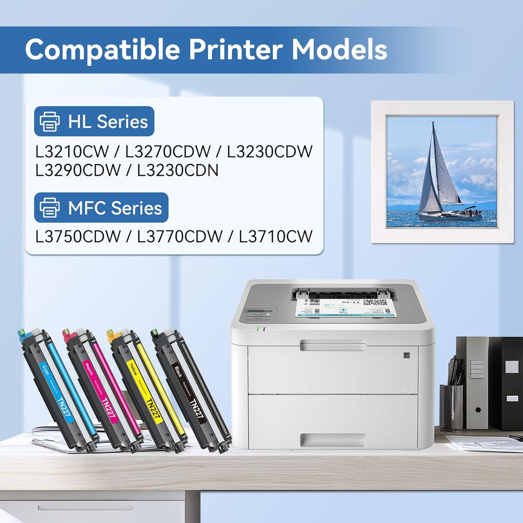 MYTONER TN227 High Yield Toner Cartridge 4 Pack Compatible Replacement for Brother TN227 TN-227 TN227BK TN223 for HL-L3210CW MFC-L3750CDW MFC-L3710CW HL-L3270CDW (TN-227BK/C/M/Y High Yield, 4Pack)