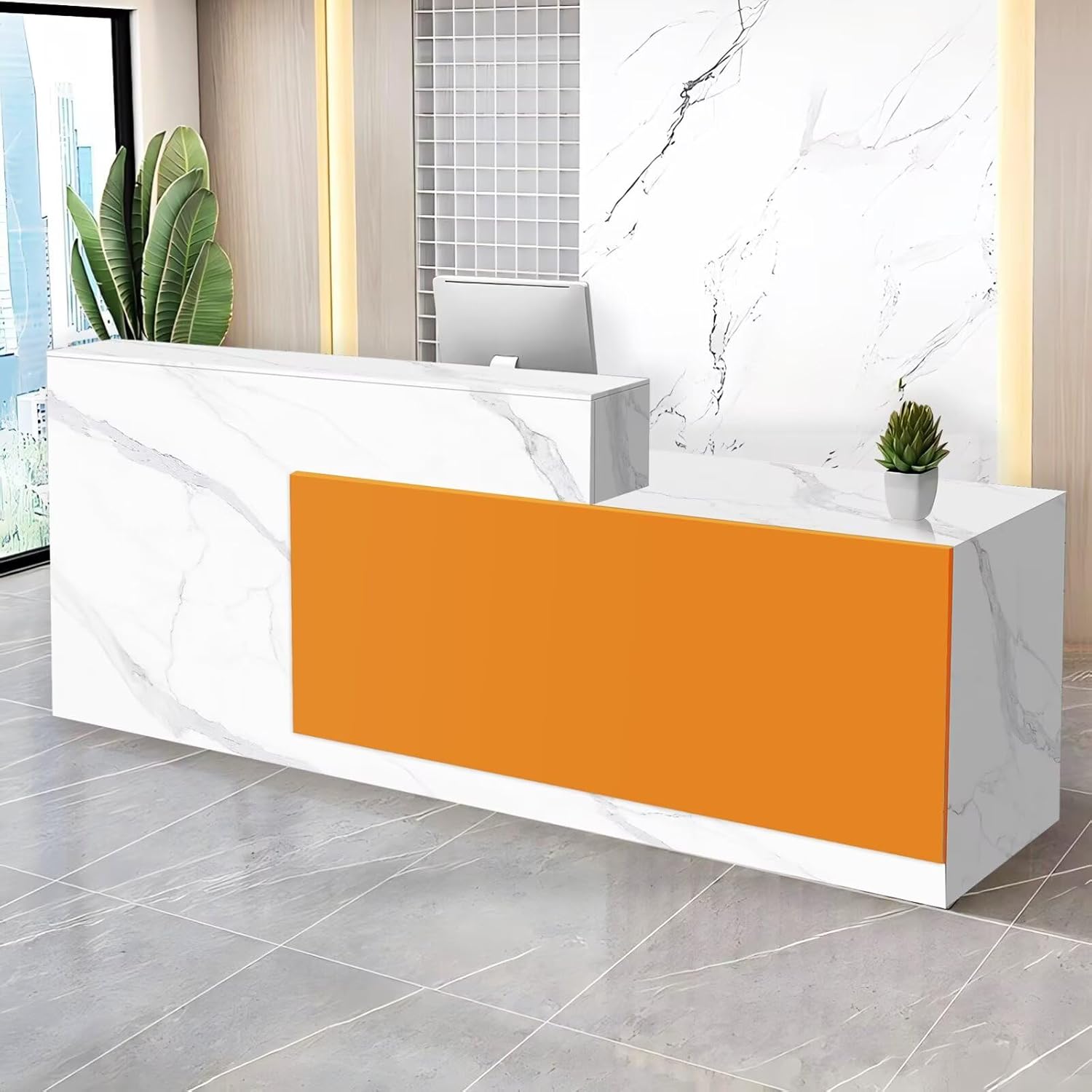 Reception Desk with Counter Modern Checkout Counter with Lockable Drawer Keyboard Tray Receptionist Desk for Office Salon Reception Table U Right 51inch/130cm