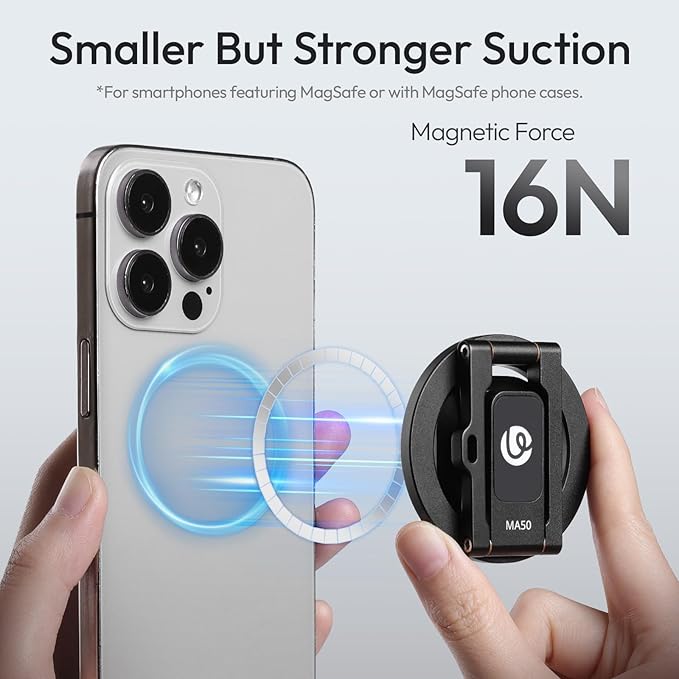 ULANZI MA50 Magnetic Phone Holder for Magsafe, Aluminium Adjustable Dual Magnetic Phone Tripod Stand with 1/4" Screw Hole for Selfie Sticks, Magic Arm, Compatible with iphone12 13 14 15 16 Series