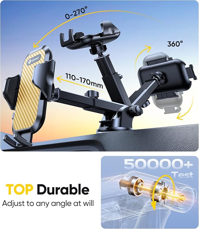 VICSEED Gold Phone Holders for Your Car, [True Military-Grade Strongest Suction Power], 3-in-1 Dashboard Windshield Vent, Truck Boat Stand Cell Phone Mount for iPhone Android All Phones