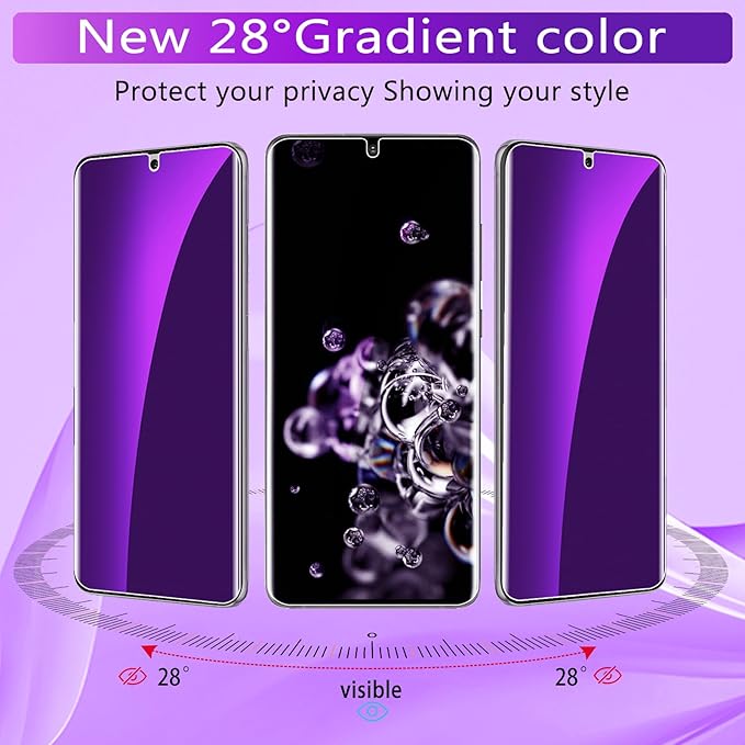 [2+2 Pack] Lesakit Anti-Blue Light Privacy Screen Protector for Samsung Galaxy S20 Ultra 6.9 inch with 2 Pack Camera Lens Protector, [Support Fingerprint ID] Anti Spy TPU Flexible Screen Protector-