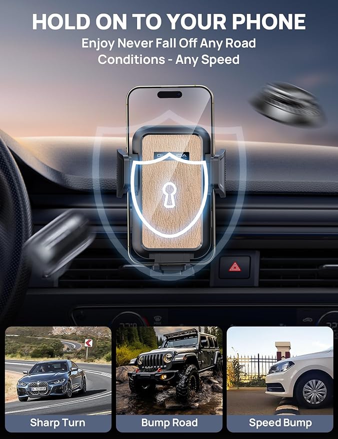 [2025 New] Dashboard Phone Holders for Your Car (+Vent Hook)[Military Grade Stable] Car Cell Phone Holder, Non-Slip Silicone Carbon Fiber Car Phone Mount, Rotatable Suction Cup for All Phone, Gold