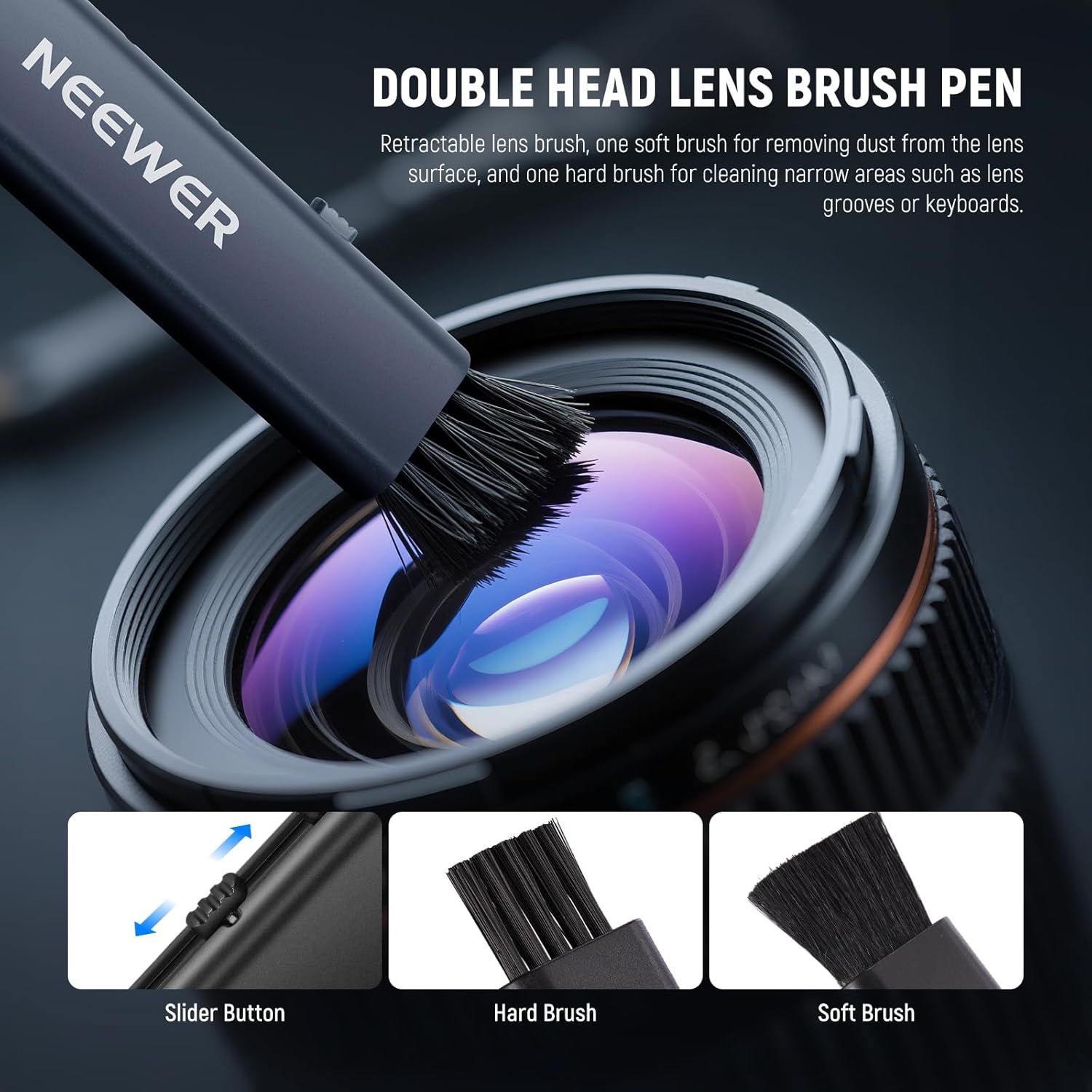 NEEWER 16 in 1 Camera Lens Cleaning Kit, 1x Brush + 1x Air Blower + 1x Cleaning Swab for 24mm Full Frame Sensor + 1x Cleaner Spray + 2X Cloth + 10x Wet Lens Wipe, HM-44