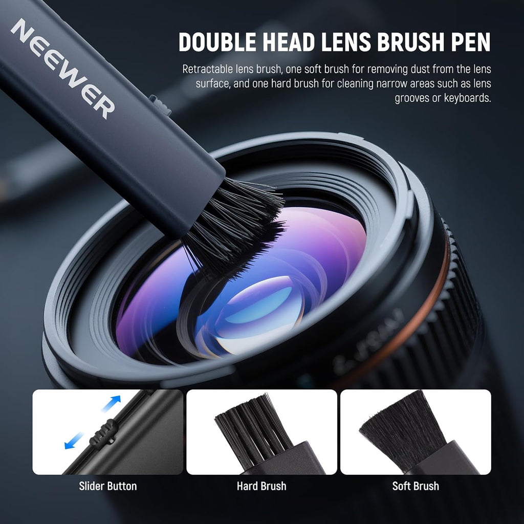 NEEWER 5 in 1 Camera Lens Cleaning Kit, 1x Lens Brush Pen + 1x Air Blower + 1x 24mm Full Frame Sensor Swab + 2X Cleaning Cloth, for Electronics, Smartphones, Tablets, HM-43