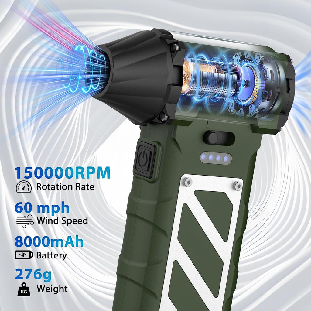 Electric Air Duster-Compressed Air Duster,60mph Wind Stepless Speed Canned Air for PC/Computer/Blaster/Electronics/Home Cleaning, 150000RPM Air Blower to Spray Air Can Dust Off Keyboard Cleaner(Green)