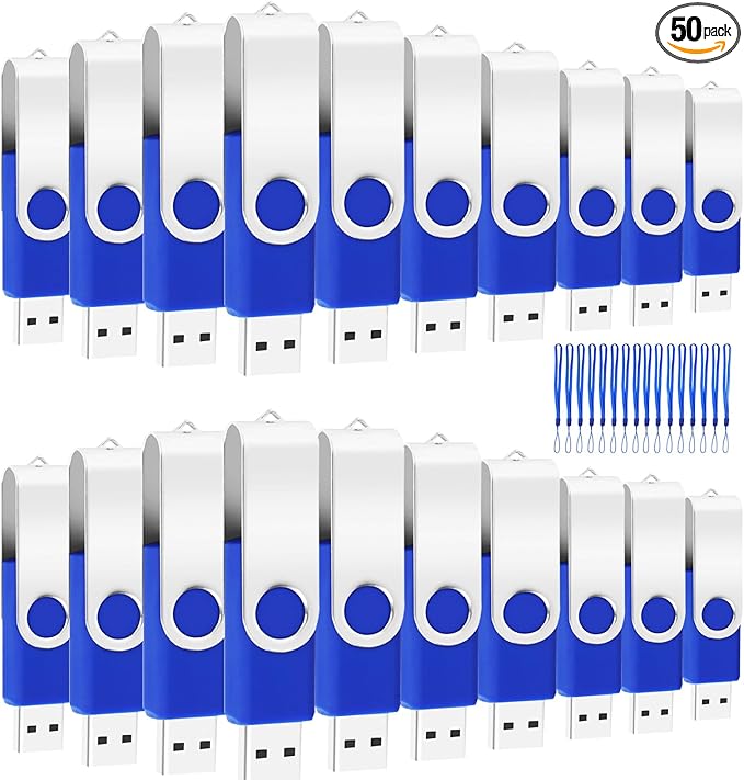 USB 8GB Bulk Flash Drives 50 Pack, EASTBULL USB 2.0 Swivel Thumb Drives Pack Metal USB Drives Fold Storage (Blue)
