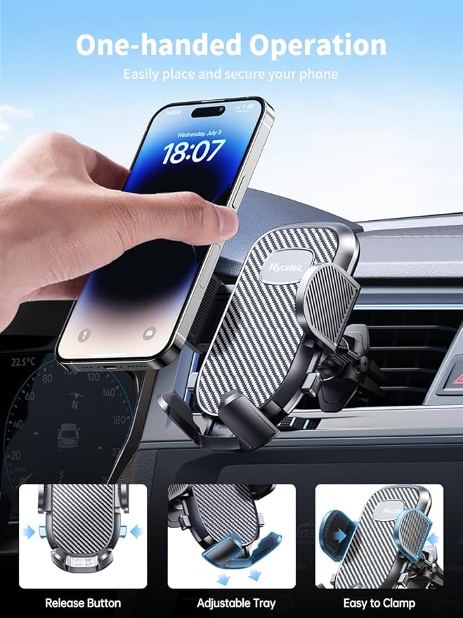 Nycetek 2025 Upgraded Car Vent Phone Mount [Military-Grade Clip] 360° Rotation, Universal Cellphone Holder Fits for iPhone 16 15 14 13 Pro Max Samsung Galaxy S24 S23 & All