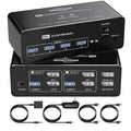 DEMEXBOOK Dual Monitor DisplayPort KVM Switch 2 Monitors 2 Computers 8K@60Hz 4K@144Hz,KVM Switch 2 Computers Share 2 Monitors, 4 USB 3.0 Ports, Supports Extended/Copy Mode with Remote & USB Cables
