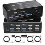 DEMEXBOOK Dual Monitor DisplayPort KVM Switch 2 Monitors 2 Computers 8K@60Hz 4K@144Hz,KVM Switch 2 Computers Share 2 Monitors, 4 USB 3.0 Ports, Supports Extended/Copy Mode with Remote & USB Cables
