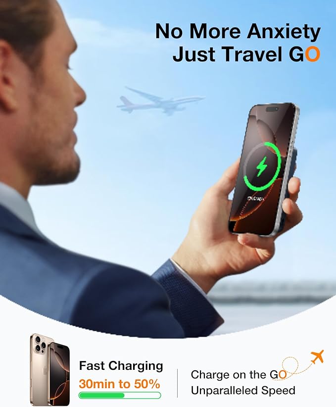 TORRAS 10000mAh Magnetic Portable Charger Power Bank for iPhone, Fast Charging Travel Essential Wireless Battery Pack Slim with OStand Compatible with Magsafe, 16 Pro Max,Pro,15,14,13,12, Black