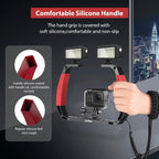 Andoer Cage Advanced Cage Kit Mounting Kit for Camcorder Aluminium Alloy Sports Camera Underwater Diving Rig Portable Stabilizer for Action Camera Cage Dive Rig, red