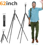 Carbon Fiber Camera Tripod, 62" Professional Video Tripod for Camera with 360° Ball Head, 1/4" Arca QR Plate, Compact Lightweight Travel Monopod for DSLR/Smartphone, Max Load 17.6 lbs/8kg