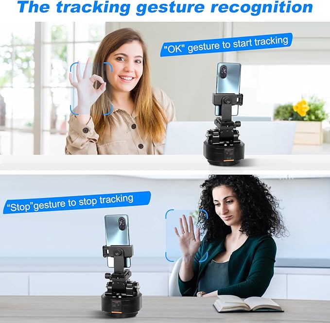 Soonpho M6 Auto Face Tracking Motorized Rotating Panoramic Tripod Head, Remote Control 360° Pan Tilt Head with Mobile Phone Clip for DSLR Cameras, Camcorders, Smartphones, Tripod