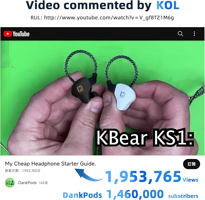 KBEAR KS1 Earphones in Ear Monitor Super Bass Wired Earbuds, Crystal Clear Sound IEM Headphones, High Resolution Noise Canceling Ear Monitors Headphone for Singers Musician Audifonos Auriculares