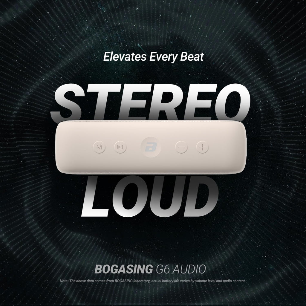 BOGASING G6 Bluetooth Speaker, Portable Wireless Speakers with 30W Punchy Sound, 35H Playtime, IPX6 Waterproof, Bluetooth 5.3, Built-in Mic, EQ, TF-Card, AUX, USB Stick for Outdoors Hiking (Beige)