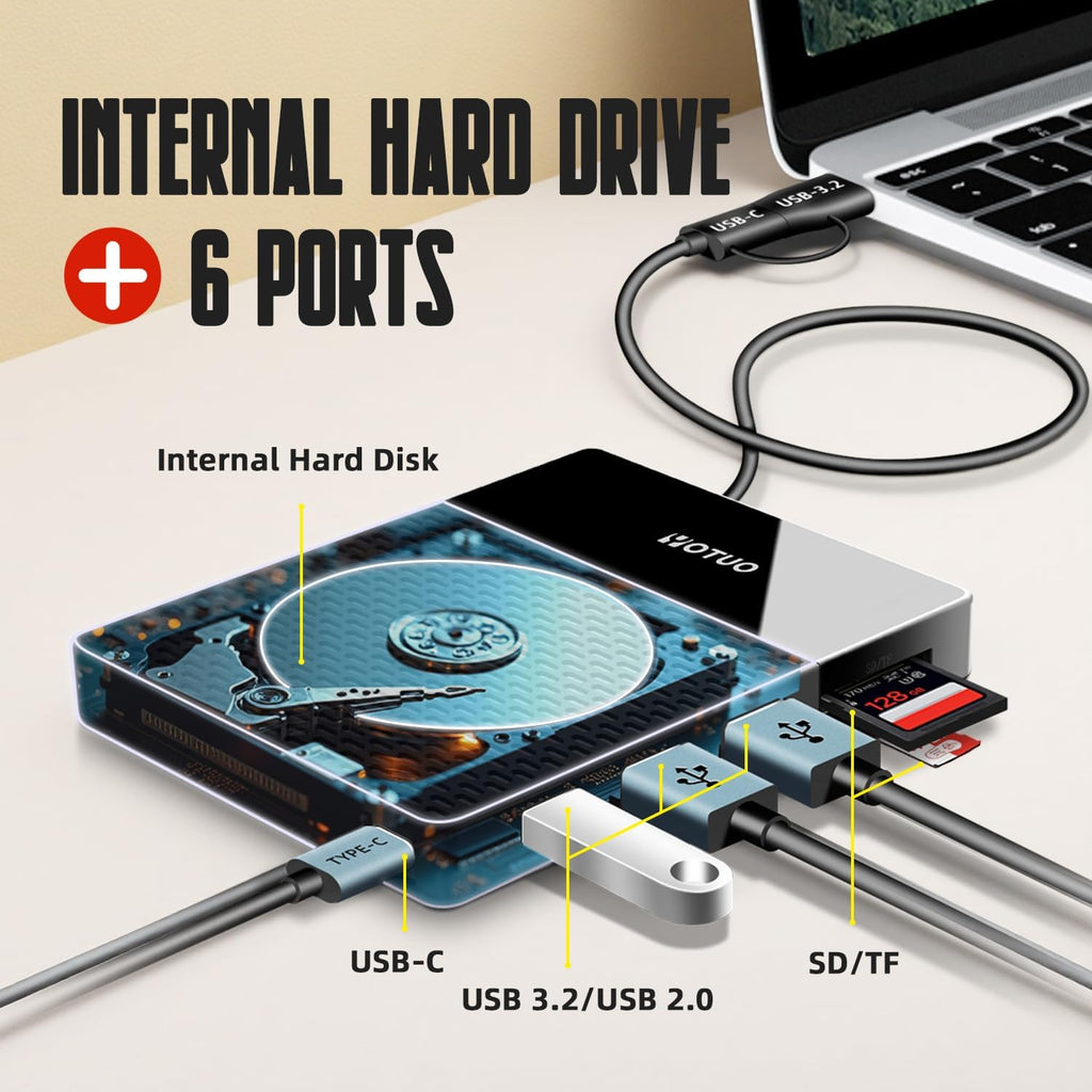 2TB Docking Station External Hard Drive Storage, USB-C Hub + HDD 7-in-1, USB 3.0, SD/TF Card, HDD for Windows, Mac, Android, TV, Phone, Laptop, Desktop, PC