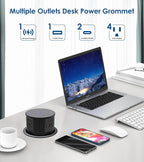 Pop up Outlet for Countertop with 15W Wireless Charger,65W USB C Charging Station,4 Outlets,2 USB C,USB A,Tamper Resistant Receptacle,4.7'' Hole Power Grommet,Office Power Supply,Black