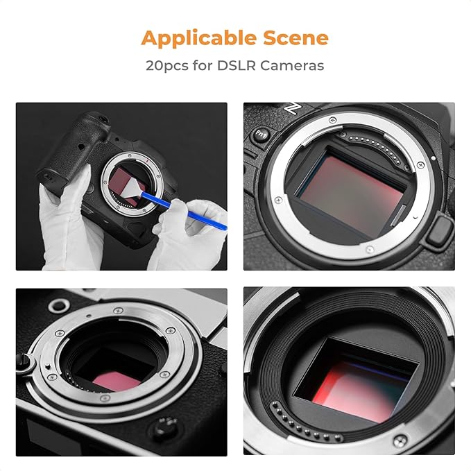 K&F Concept 20 Pack Full-Frame Sensors Cleaning Swabs, DSLR SLR Digital Camera Dry CCD CMOS Clean Swabs Compatible with Nikon Sony Canon DSLR Camera Sensor, 24mm x 20mm