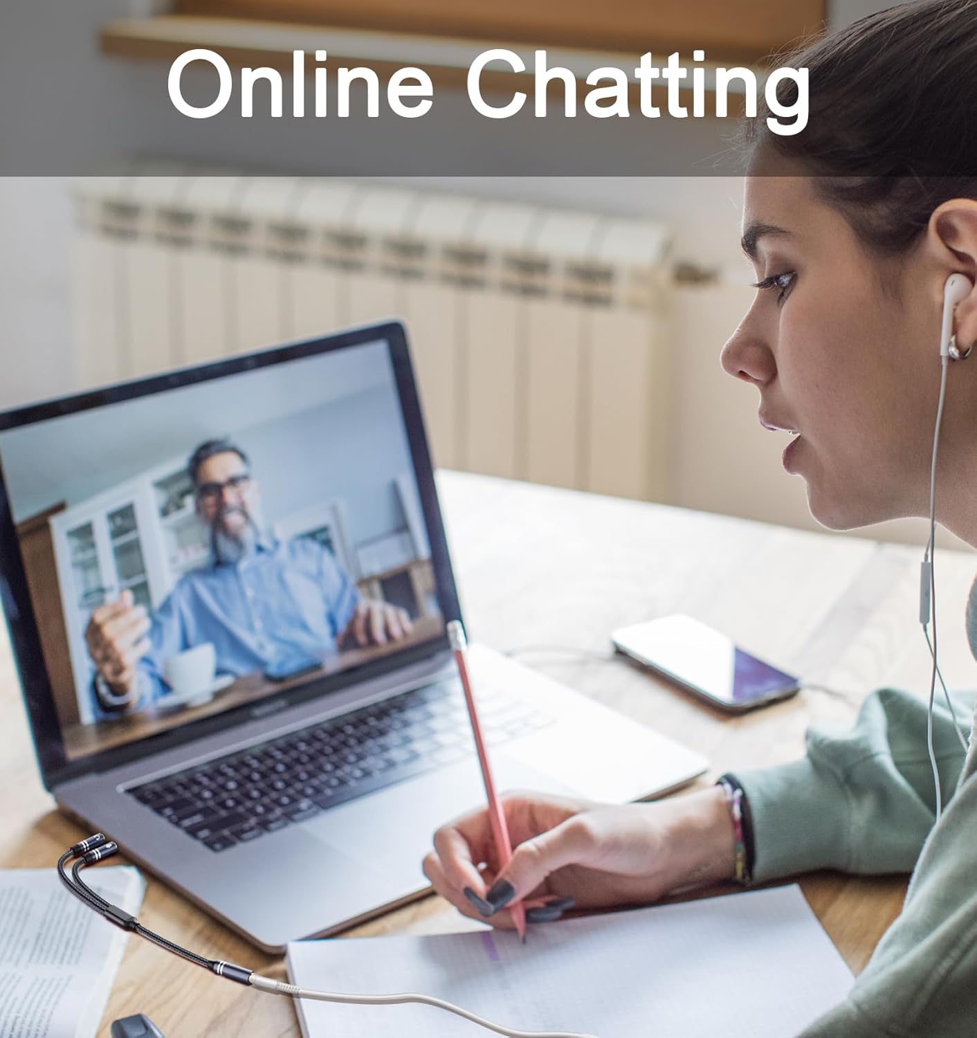 Braided Headphone Splitter for Computer, 3.5mm Female to 2 Dual 3.5mm Male Earphones Port, Mic Y Audio Splitter Cable Compatible with Headset Microphone Gaming Computer Speaker Laptop(35cm / 14in)