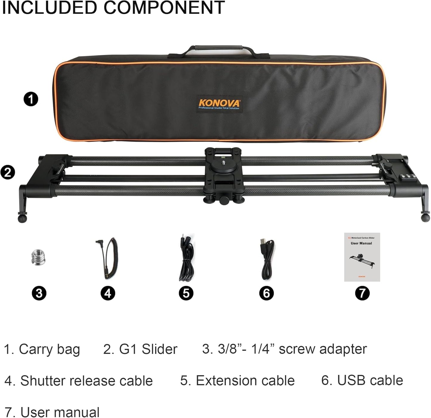 Konova New G1 Wireless Motorized Integrated Carbon Slider for Video, Time Lapse, Stop Motion, Parallax Panormaic Shooting (120cm (47.2"))