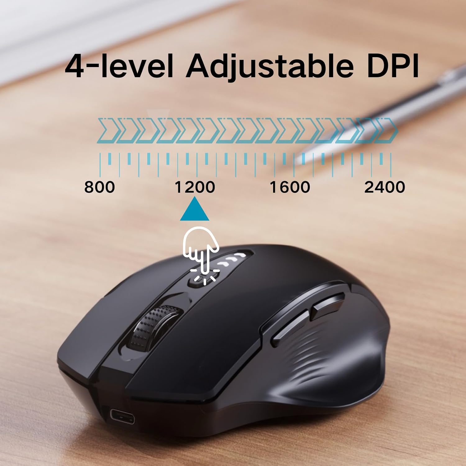 Bluetooth Mouse,[Upgraded] Rechargeable Wireless Mouse (BT 5.0/4.0+2.4G Hz),Computer Mouse with Visible Battery Level, 4 Adjustable DPI, Portable PC Mouse for MacBook Chromebook,Black